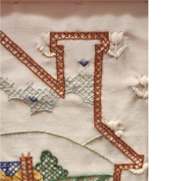 Vtg counted cross stitch of a country farm,w/sheep/crops w/farmhouse/barn Framed - Picture 6 of 14